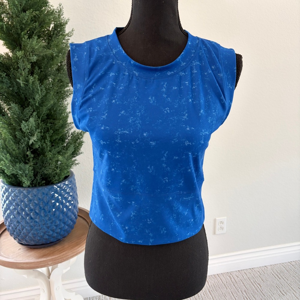 LegEnd Active Crop Tank‎ Top Womens Large Blue Acid Wash Sleeveless Muscle Tee